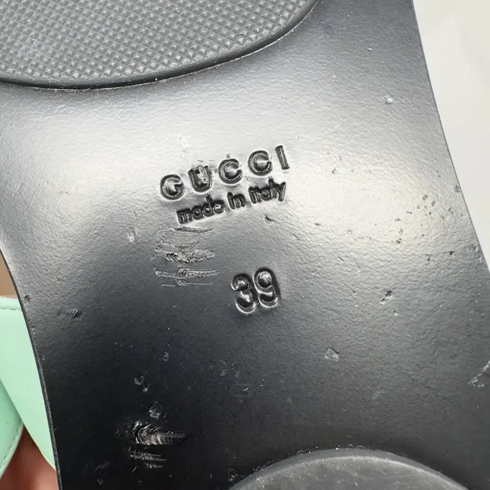 Gucci GG Marmont Mint Green Leather Flat Thong Sandals Womens Size EU 39